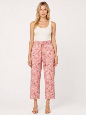Lilly Pulitzer Pants Pink White Floral Stretch Button Zip Closure Women’s Size 2